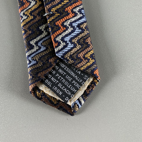 MISSONI Brown Orange & Blue Zig-Zag Silk Tie