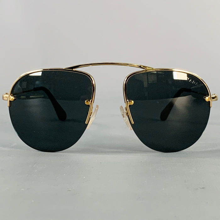 PRADA Gold Black Metal Semi Rimless Sunglasses