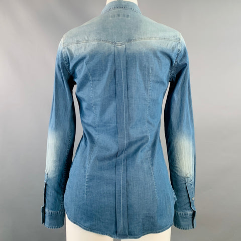 DOLCE & GABBANA Size 4 Blue Chambray Washed Snaps Western Shirt