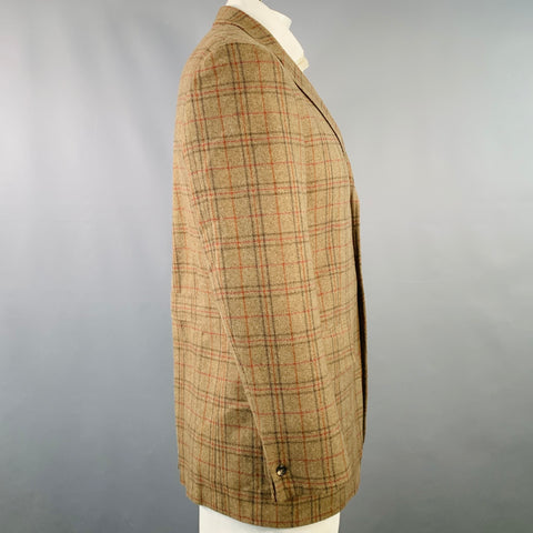 DUNHILL Size 42 Tan Red Plaid Wool Cashmere Notch Lapel Sport Coat