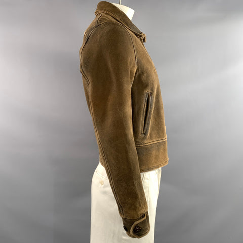LEVI'S VINTAGE LVC Size L Brown Distressed Leather Zip Up Jacket