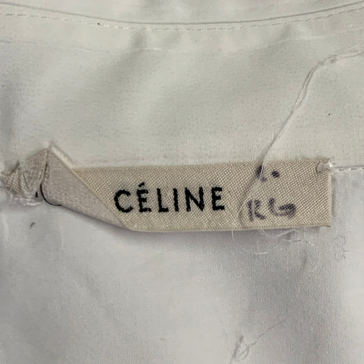 CELINE Size 12 White Cotton Hidden Buttons Formal Shirt