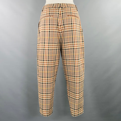 DEVEAUX New York Size 2 Beige Brick Cotton Plaid Pleated Casual Pants