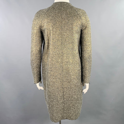MONIQUE LHUILLIER Size 10 Grey Gold Acrylic Blend Tweed Zip Up Coat