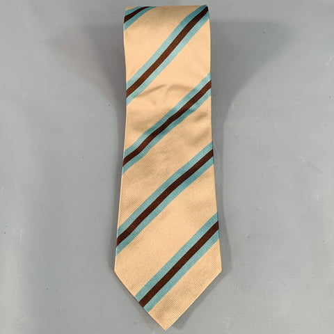 WILKES BASHFORD Tan Brown Blue Diagonal Stripe Silk Twill Tie
