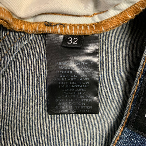 BALMAIN Size 32 Blue Contrast Stitch Cotton Blend Button Fly Jeans