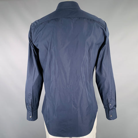 LANVIN Size L Navy Cotton Hidden Placket Long Sleeve Shirt