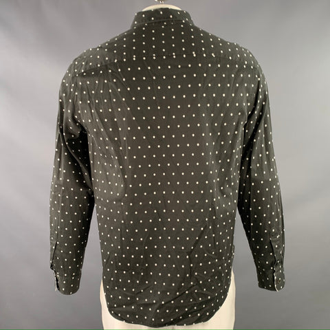 PAUL SMITH Size L Black White Polka Dot Point Collar Cotton Long Sleeve Shirt