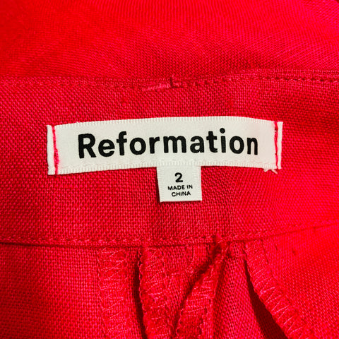 REFORMATION Size 2 Red Linen Pleated Wide Leg Dress Pants