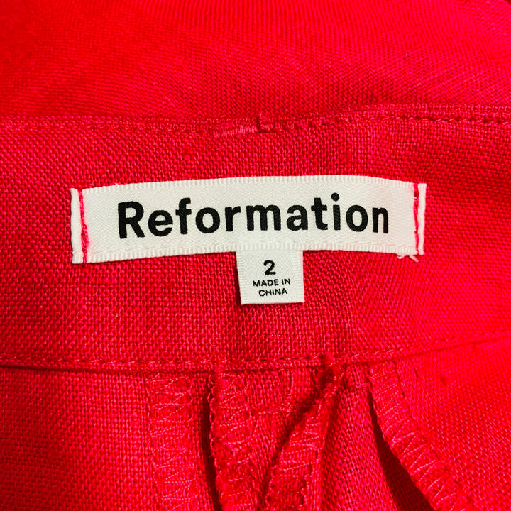 REFORMATION Pantalones de vestir de pierna ancha plisados ​​de lino rojo talla 2