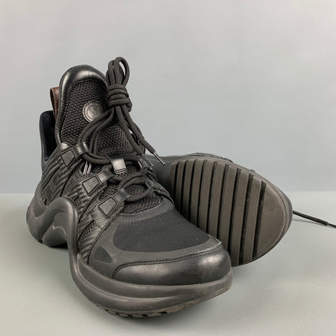 LOUIS VUITTON Size 10 Black Brown Nylon Leather Sneakers