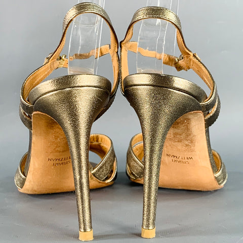 STUART WEITZMAN Size 8 Metallic Gold Leather Strappy Ankle Strap Sandals