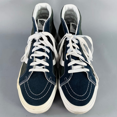 VANS Size 10 Sk8-Hi Green Navy Color Block Canvas High Top Sneakers