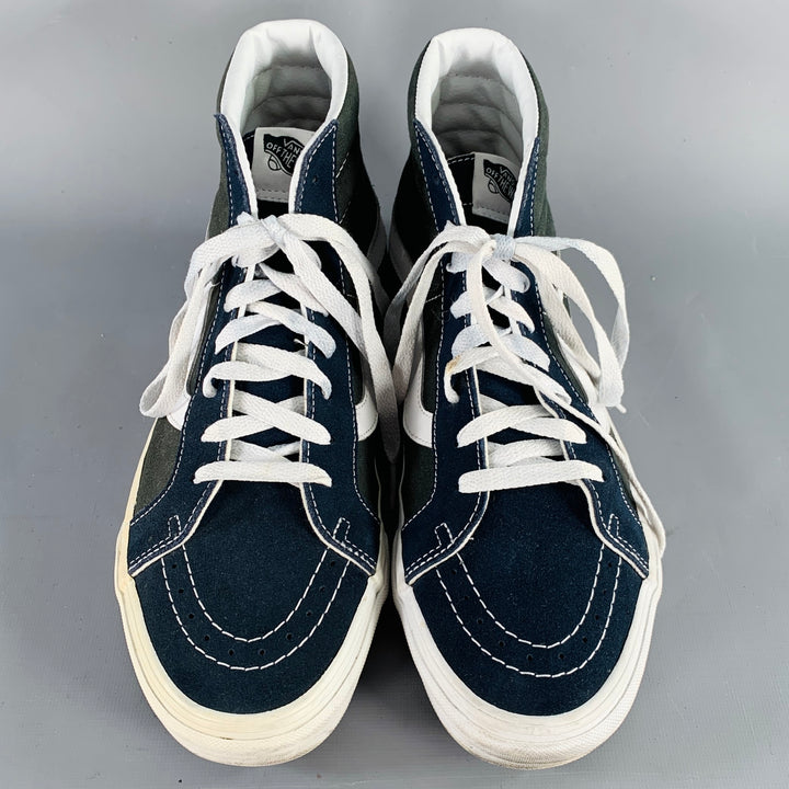 VANS Size 10 Sk8-Hi Green Navy Color Block Canvas High Top Sneakers