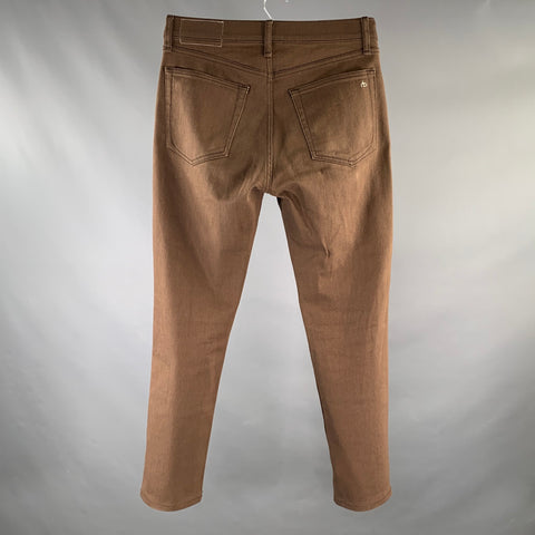 RAG & BONE Jean en mélange de coton sergé marron coupe droite cinq poches taille 30