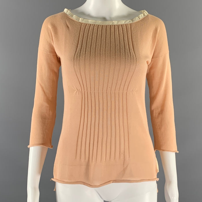 PRADA Size 2 Tan Cream Cotton Stripe Scoop Neck Shirt