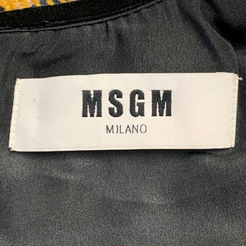 MSGM Size 8 Yellow Black Silver Wool Blend Ruffle Plaid Mini Dress