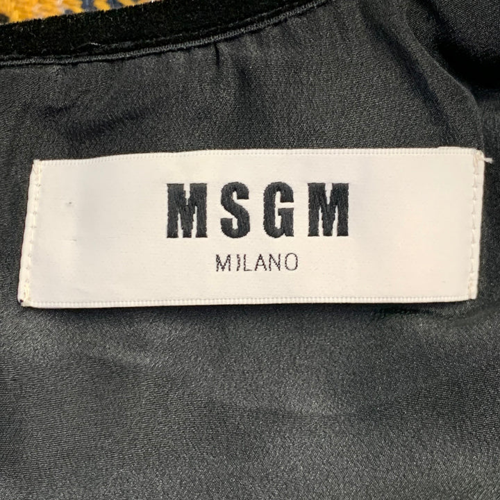 MSGM Size 8 Yellow Black Silver Wool Blend Ruffle Plaid Mini Dress