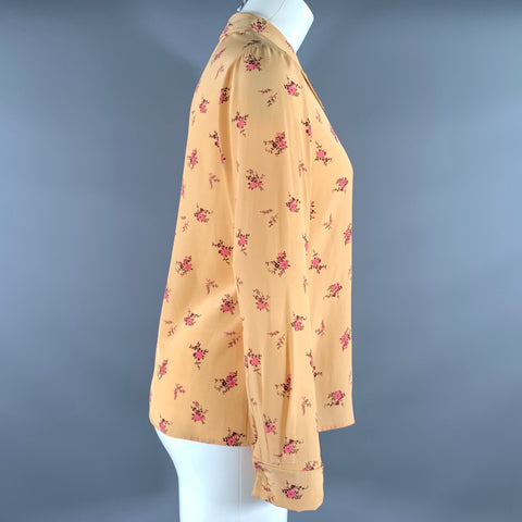 MIU MIU Size 2 Peach Pink Silk Floral Dagger Shirt