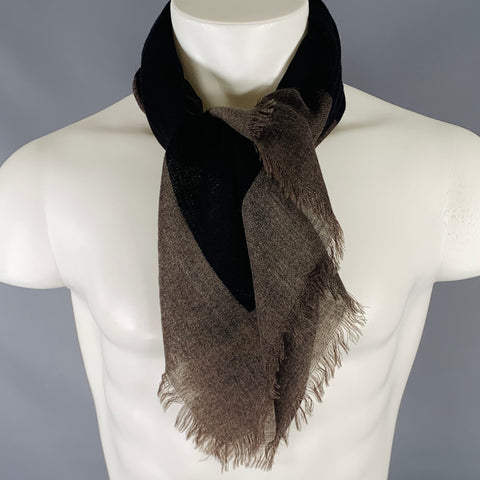 SULKA Black Brown Color Block Fringe Scarf