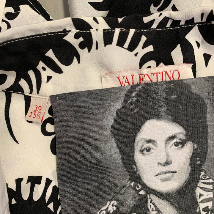 VALENTINO SS 1970 Archive Size S Black White Wave Print Silk Button Up Long Sleeve Shirt