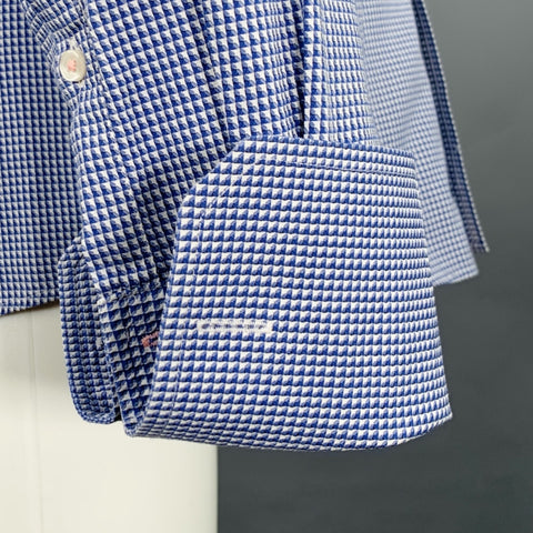 PINK Size M Blue White Cotton Nailhead French Cuff Long Sleeve Shirt