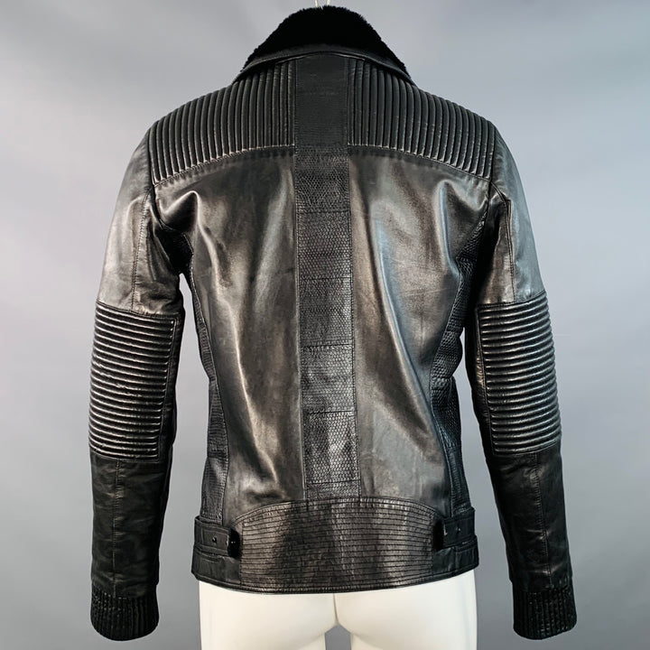 VERSACE Size 38 Black Leather Faux Shearling Motorcycle Jacket