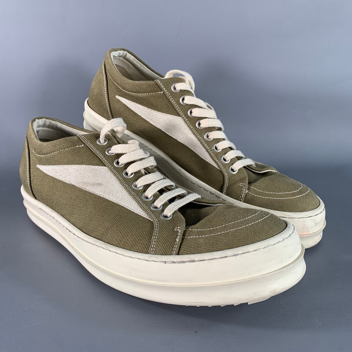 DRKSHDW Size 11 Cream Olive Twill Canvas Low Top Sneakers