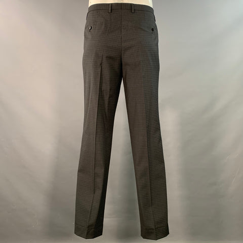 HUGO BOSS Size 42 Regular Grey Black Checkered Virgin Wool Notch Lapel Suit