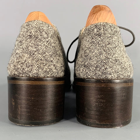 LOUISE ET CIE Size 8.5 Grey Wool Blend Tweed Leather Trim Lace-Up Shoes