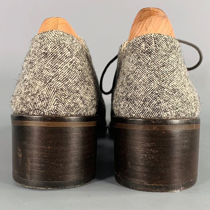 LOUISE ET CIE Size 8.5 Grey Wool Blend Tweed Leather Trim Lace-Up Shoes