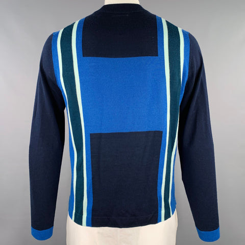 PS by PAUL SMITH Size L Blue Navy Color Block Merino Wool Half Zip Pullover