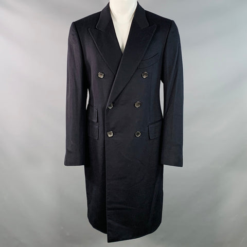 TOM FORD Size 40 Navy Cashmere Double Breasted Peak Lapel Coat