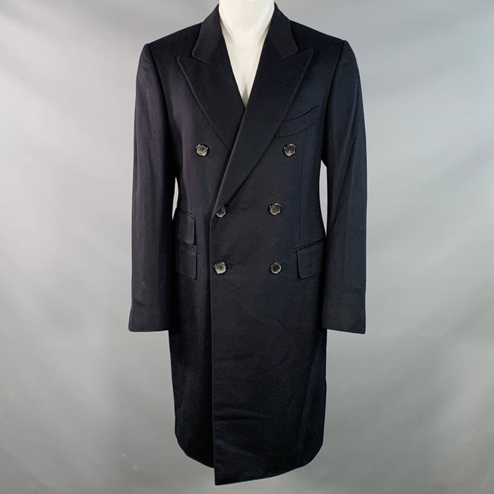 TOM FORD Size 40 Navy Cashmere Double Breasted Peak Lapel Coat