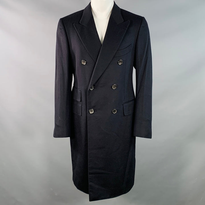 TOM FORD Size 40 Navy Cashmere Double Breasted Peak Lapel Coat