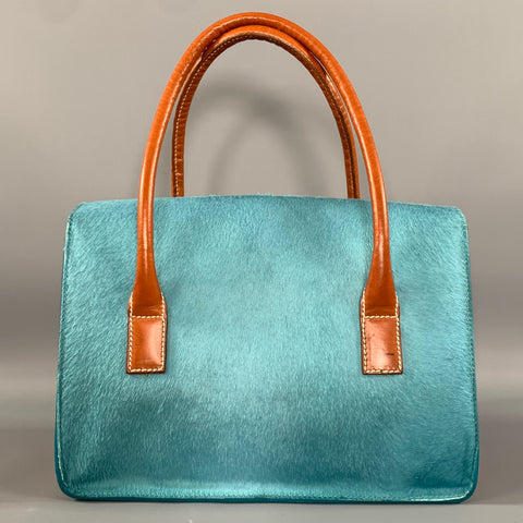 LAMBERTSON TRUEX Blue Brown Fur Purse