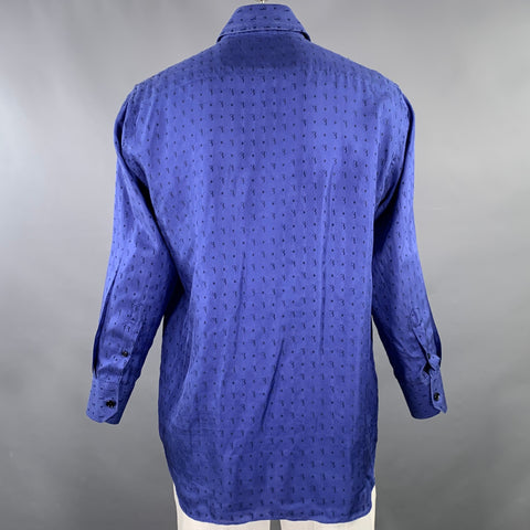 BILLIONAIRE COUTURE Size XL Blue Black Monogram Twill Long Sleeve Shirt