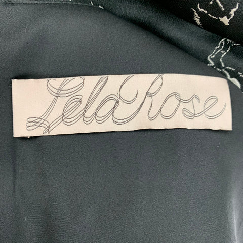 LELA ROSE Taille S Blouse péplum florale en satin blanc noir