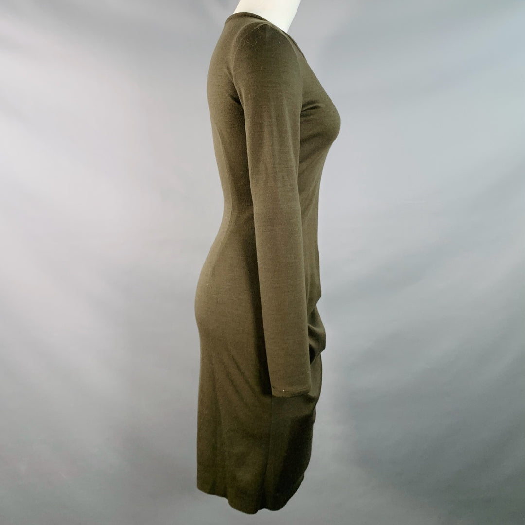 JOSEPH Size S Olive Green Wool Gathered Side Zipper Midi Dress