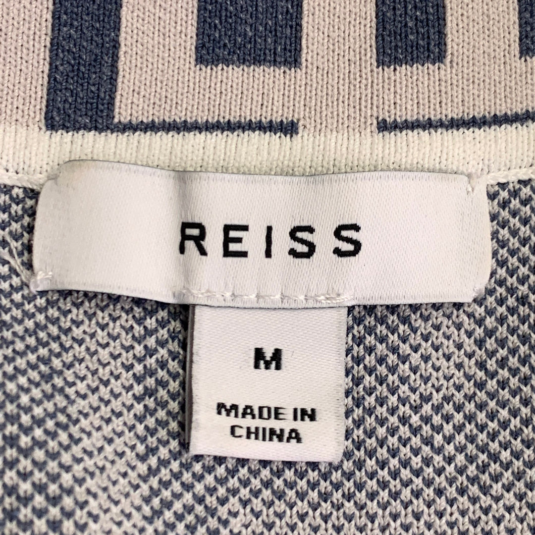 REISS Size M Blue Cream Geometric Viscose Blend Knit Camp Short Sleeve Shirt
