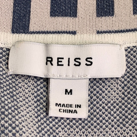 REISS Size M Blue Cream Geometric Viscose Blend Knit Camp Short Sleeve Shirt