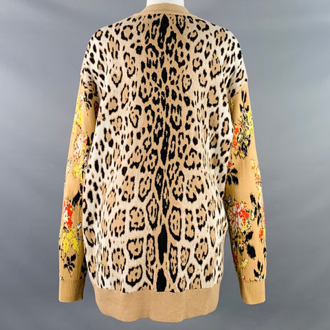 MSGM Size M Khaki Black White Viscose Blend Distressed Oversized Mixed Patterns Cardigan