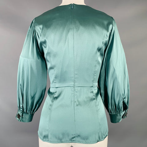 Blouse drapée à col en V NANETTE LEPORE en soie mélangée sarcelle taille 8