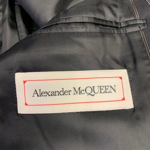 ALEXANDER MCQUEEN Size 42 Black Red Stripe Roses Wool Cotton Sport Coat