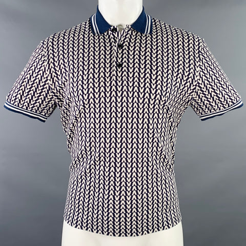 VALENTINO Size M Navy White Monogram Cotton Pique Buttoned Polo