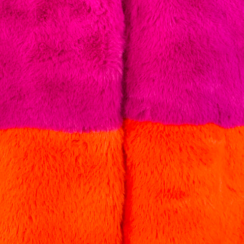 STAND STUDIO Size L Maribel Magenta Orange Color Block Faux Fur Coat
