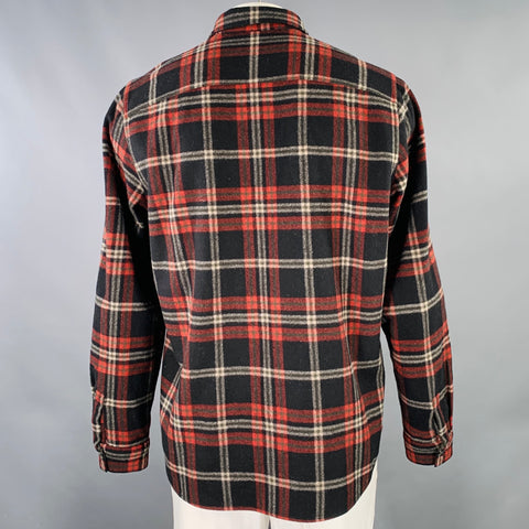 A.P.C. Size XXL Black Red Plaid Wool Blend One Pocket Long Sleeve Shirt