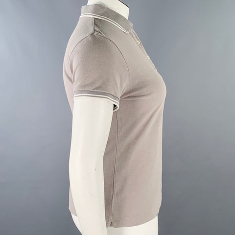 MONCLER Size L Grey White Cotton Logo Polo Casual Top