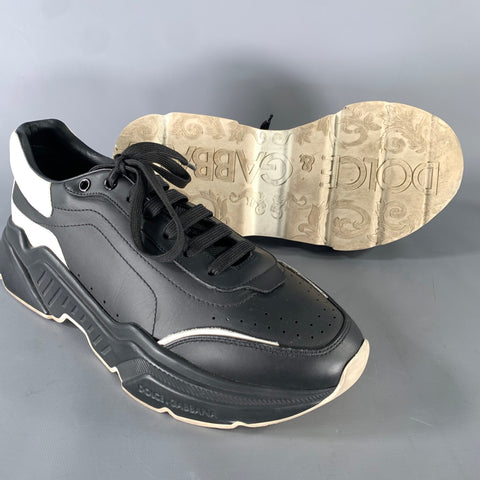 DOLCE & GABBANA Size 10 Black White Leather Sneakers
