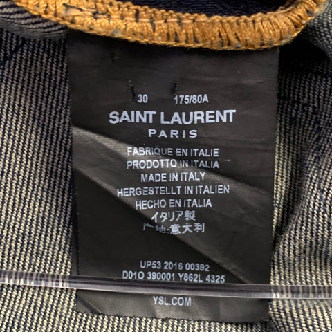 SAINT LAURENT Jean Droit En Coton Mélangé À Coutures Contrastantes Bleu Taille 30